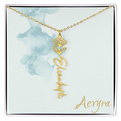 Aevyra “Forever & Bloom” Custom Rose Name Necklace – Personalized Gold Flower Pendant Gift for Her