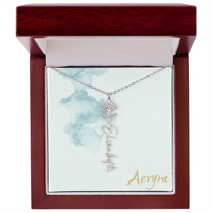 Aevyra “Forever & Bloom” Custom Rose Name Necklace – Personalized Gold Flower Pendant Gift for Her