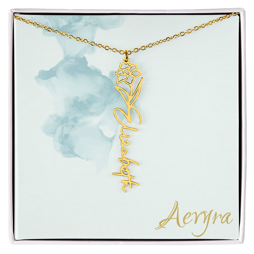 Aevyra “Forever & Bloom” Custom Rose Name Necklace – Personalized Gold Flower Pendant Gift for Her