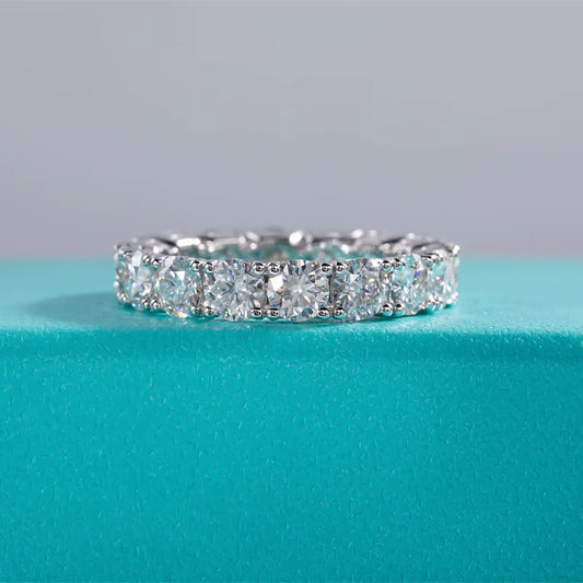 4mm D Color Moissanite Eternity Band Ring for Women – 925 Sterling Silver Wedding & Anniversary Jewelry | Lab Diamond Alternative by Aevyra