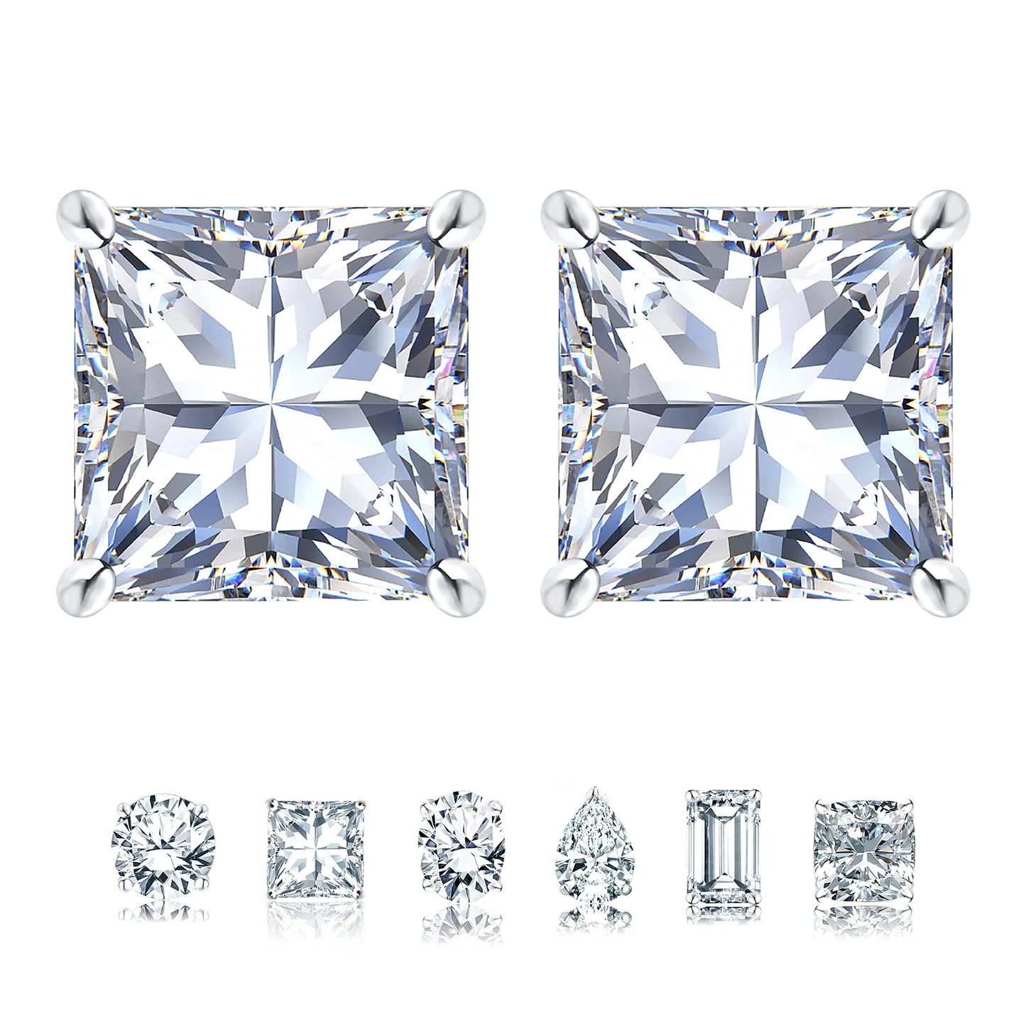 2 Carat Princess Cut Moissanite Stud Earrings for Women – 18K White Gold Plated 4-Prong Solitaire Earrings | Sparkling Diamond Alternative by Aevyra