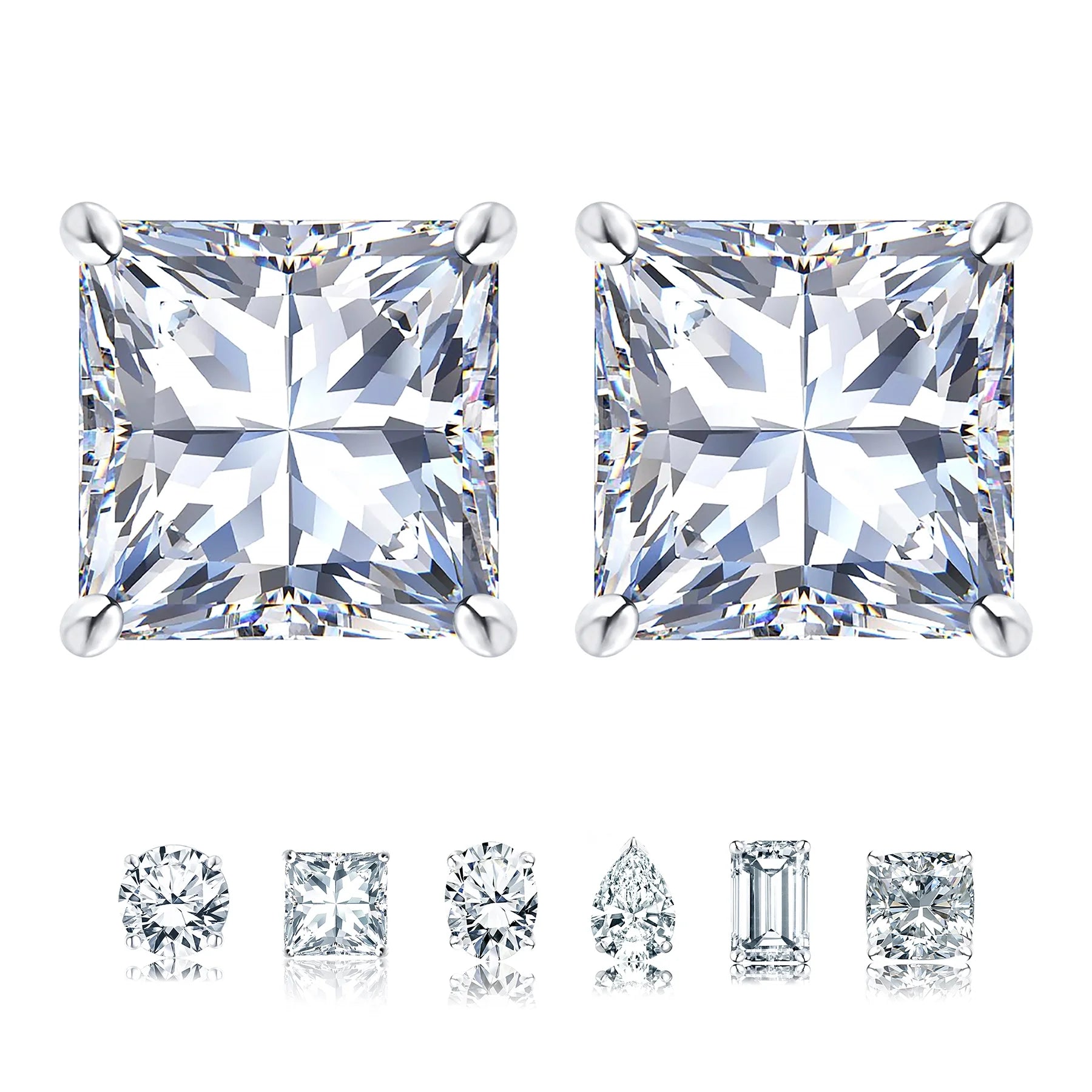 2 Carat Princess Cut Moissanite Stud Earrings for Women – 18K White Gold Plated 4-Prong Solitaire Earrings | Sparkling Diamond Alternative by Aevyra