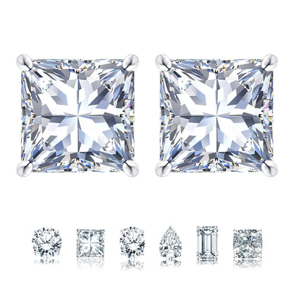 2 Carat Princess Cut Moissanite Stud Earrings for Women – 18K White Gold Plated 4-Prong Solitaire Earrings | Sparkling Diamond Alternative by Aevyra
