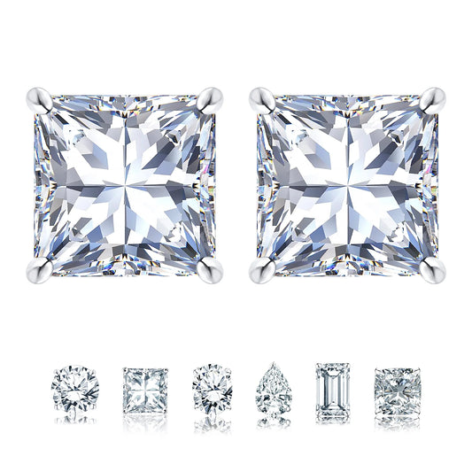 2 Carat Princess Cut Moissanite Stud Earrings for Women – 18K White Gold Plated 4-Prong Solitaire Earrings | Sparkling Diamond Alternative by Aevyra