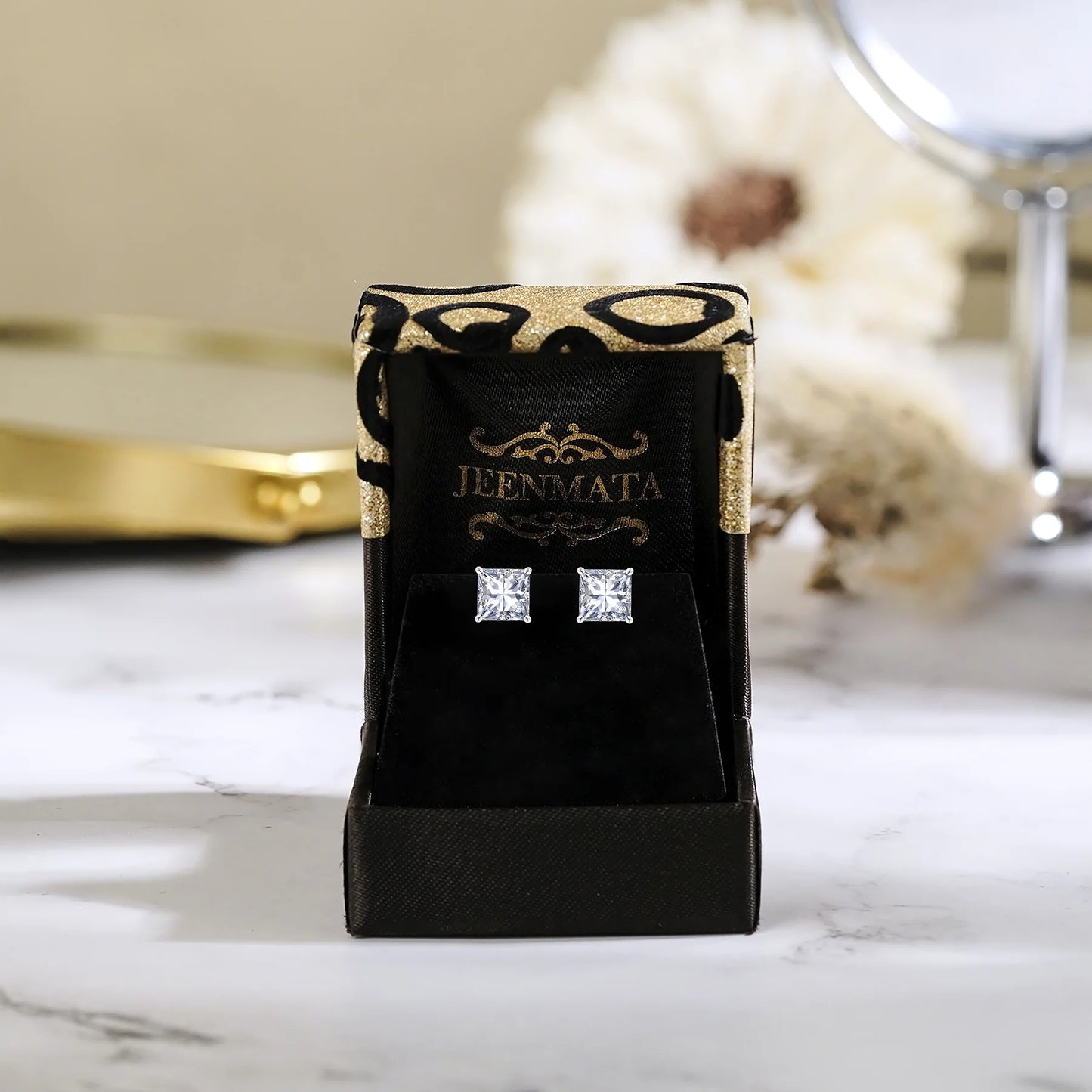 2 Carat Princess Cut Moissanite Stud Earrings for Women – 18K White Gold Plated 4-Prong Solitaire Earrings | Sparkling Diamond Alternative by Aevyra