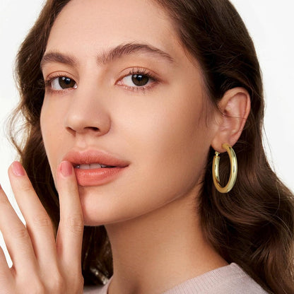 Chunky Gold Hoop Earrings for Women – 14K Gold Plated Hollow Tube Thick Hoops | Lightweight Statement Earrings & Graduation Gift by Aevyra