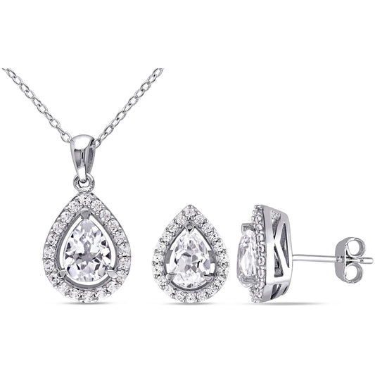 Women'S Created Sapphire Sterling Silver Jewelry Set